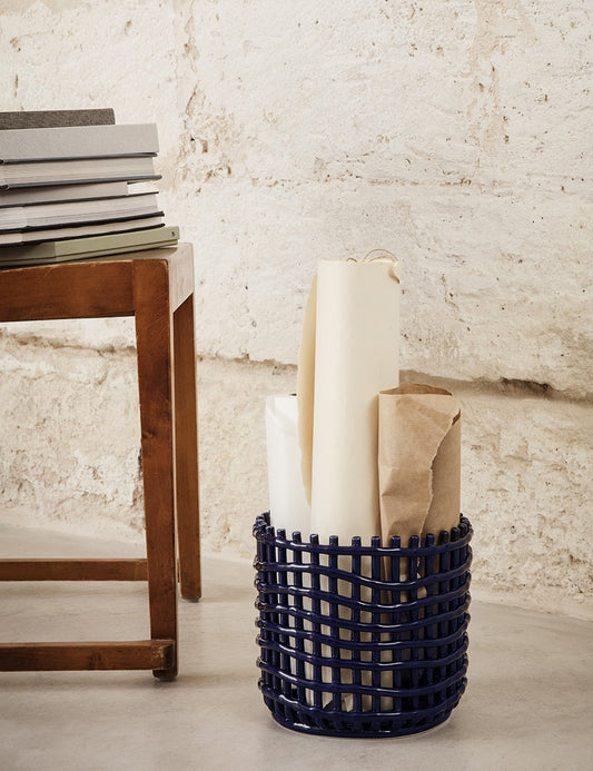 CERAMIC BASKET LARGE BLUE