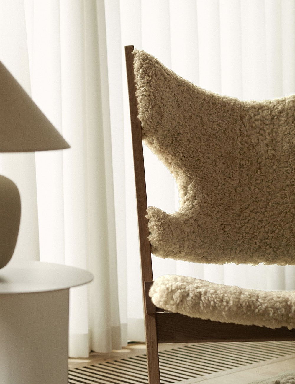 knitting lounge chair sheepskin