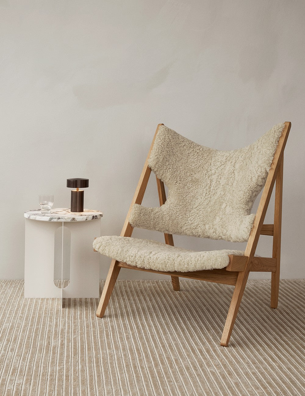 knitting lounge chair sheepskin