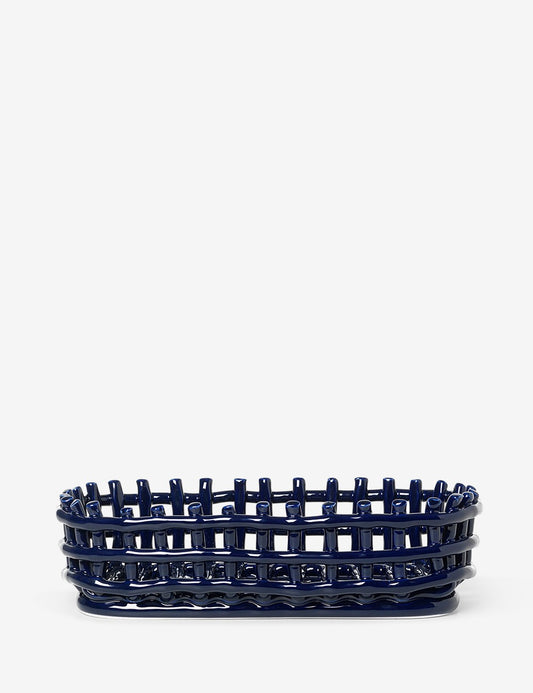 CERAMIC BASKET OVAL BLUE