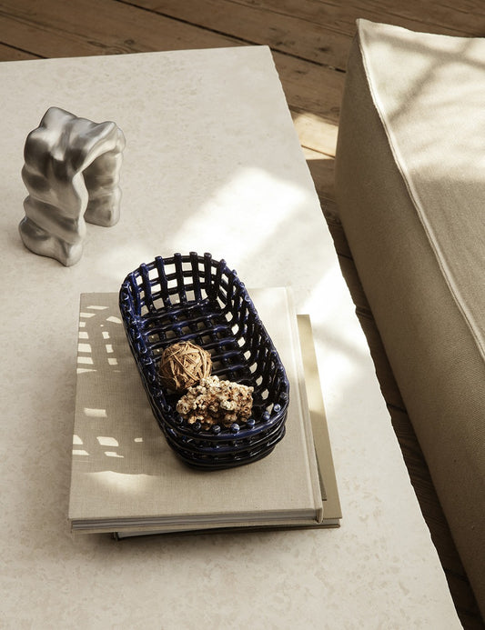 CERAMIC BASKET OVAL BLUE