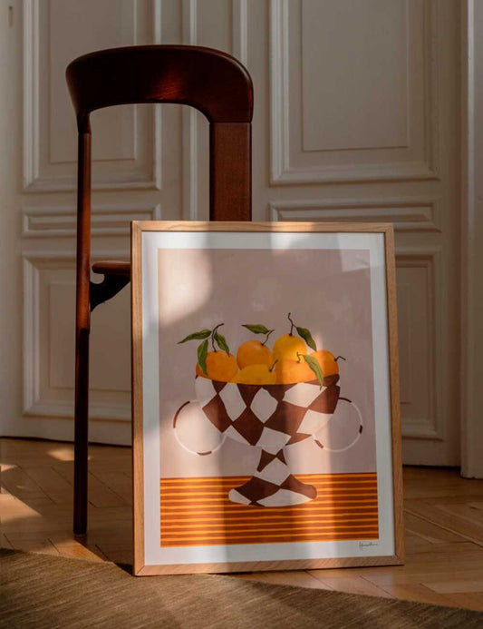 lemon & oranges in checkered vase