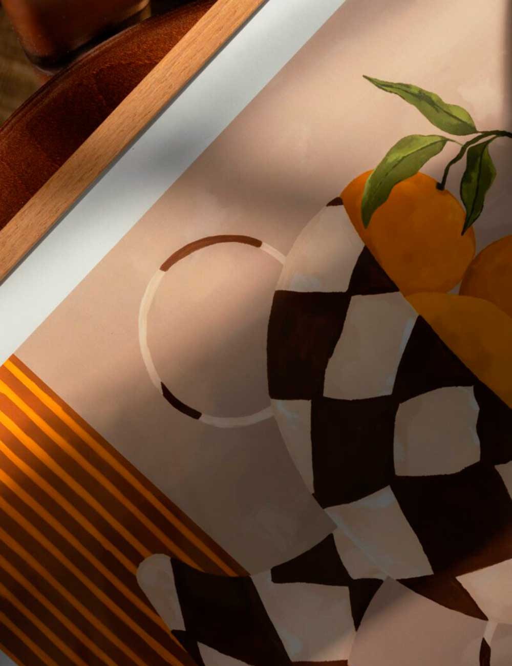 lemon & oranges in checkered vase