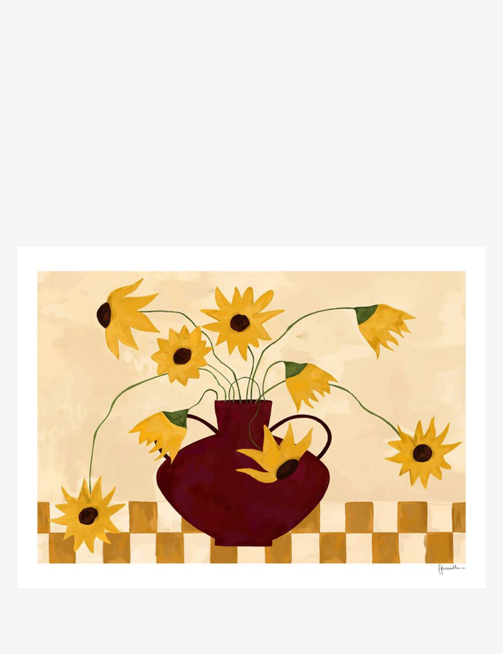 SUNFLOWERS IN BURGUNDY VASE
