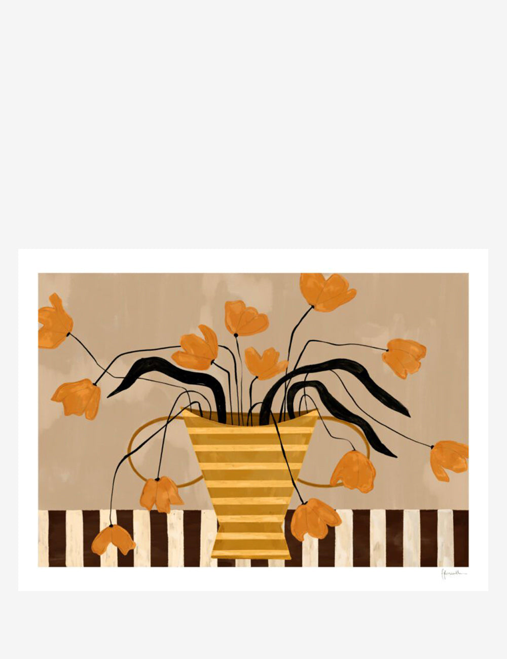 Flowers in yellow striped vase