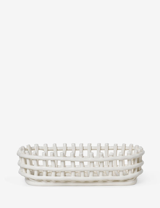 CERAMIC BASKET OVAL OFF WHITE