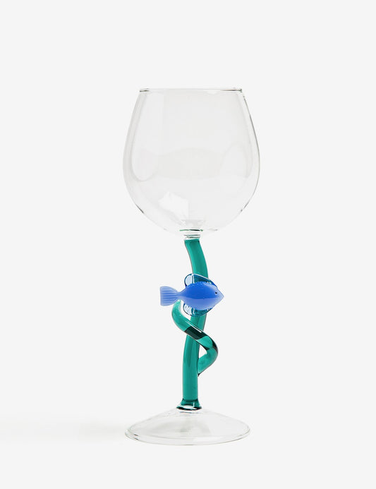 STEMMED GLASS BLUE FISH
