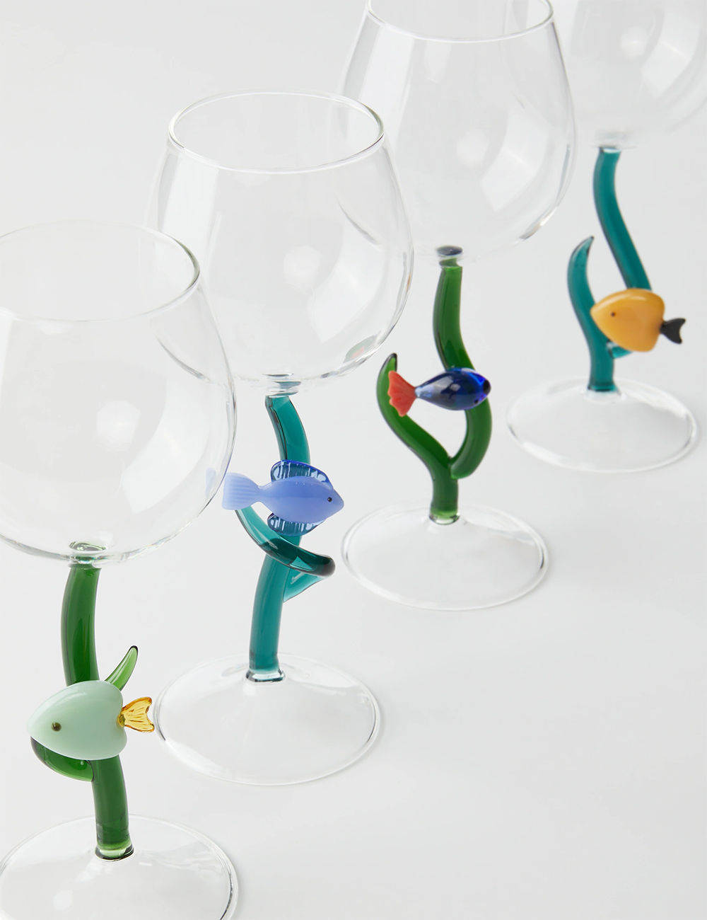stemmed glass blue fish