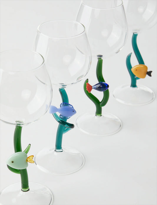 STEMMED GLASS AMBER FISH