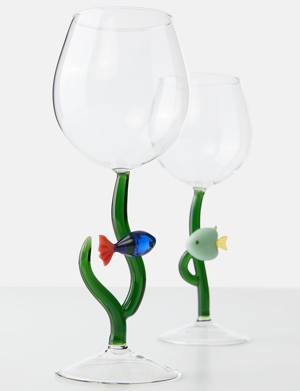 STEMMED GLASS BLUE RED FISH