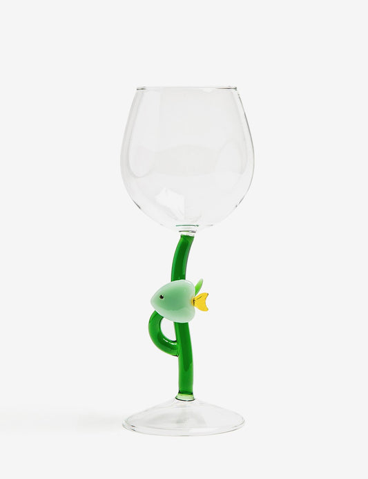 STEMMED GLASS GREEN FISH