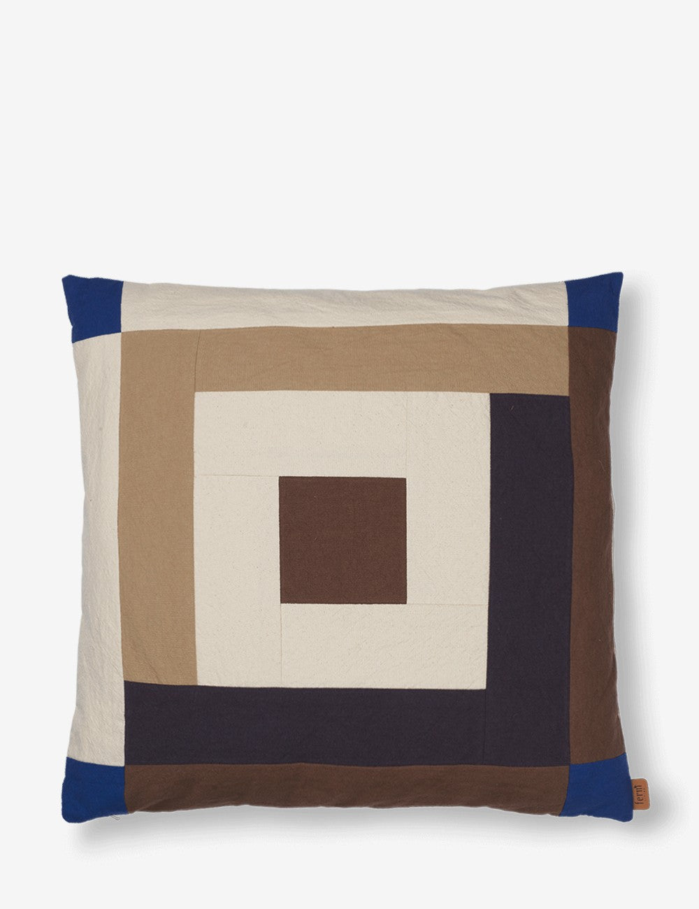 border patchwork cushion carob brown
