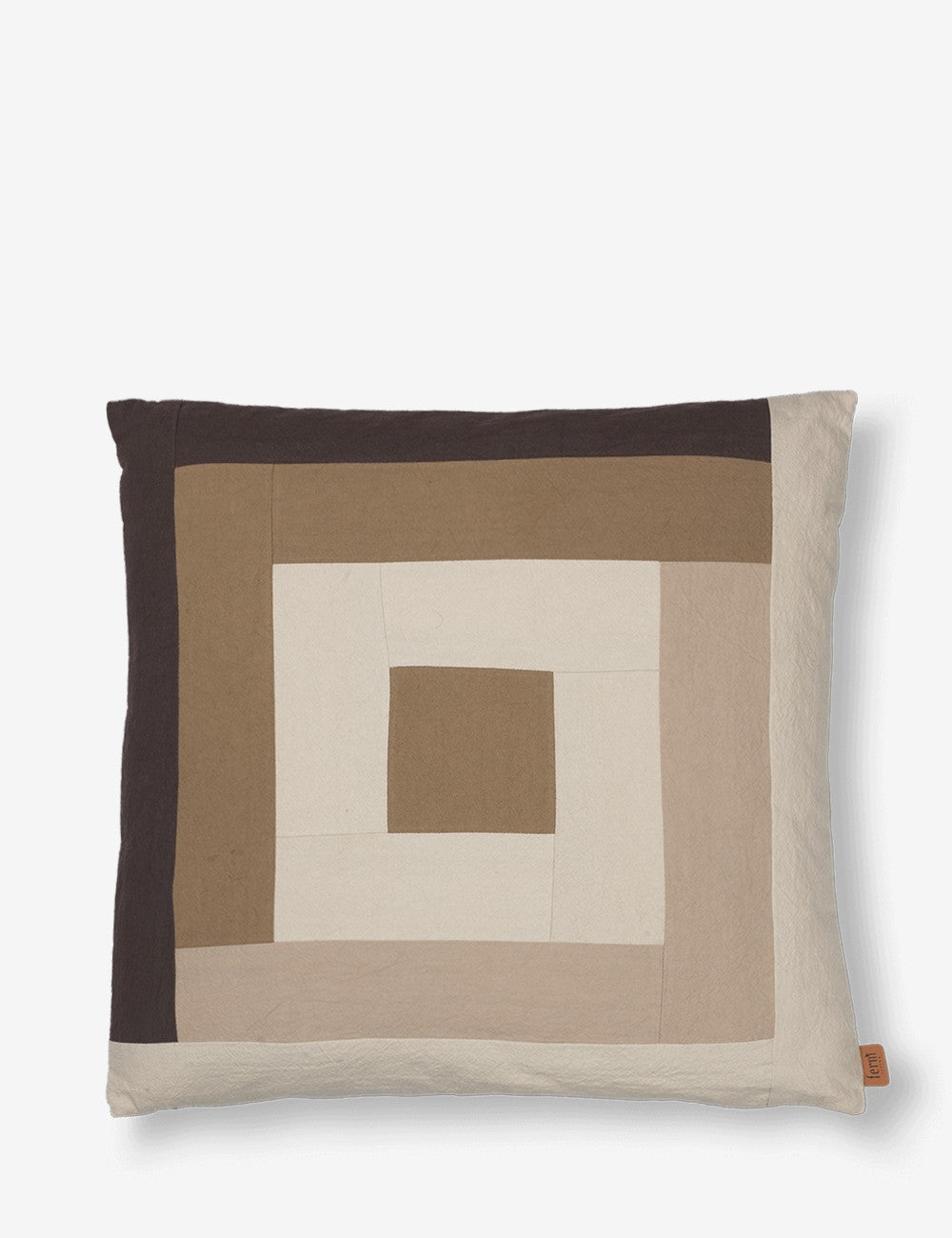 border patchwork cushion coffee