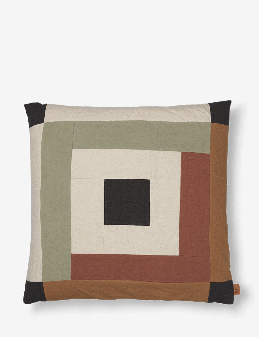 border patchwork cushion sage