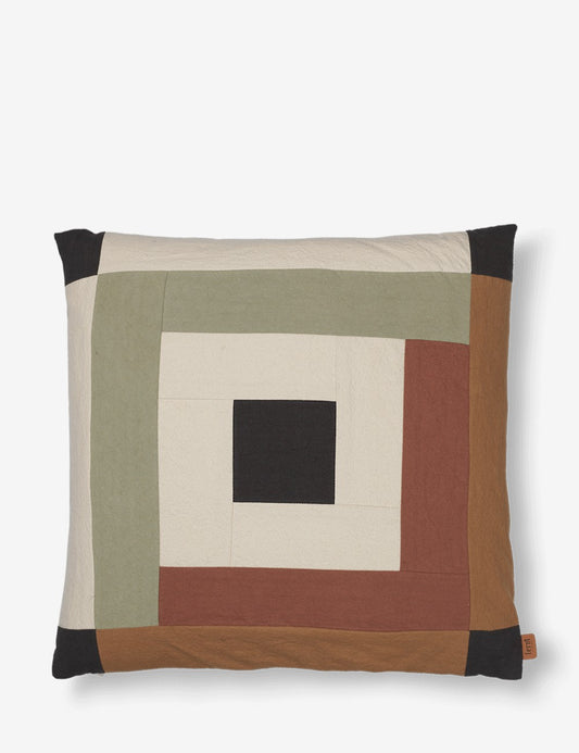 border patchwork cushion sage