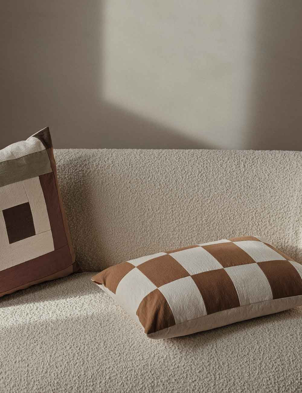 border patchwork cushion sage