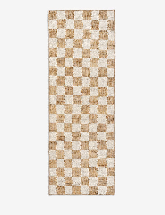 tapis de couloir en laine et jute à carreaux