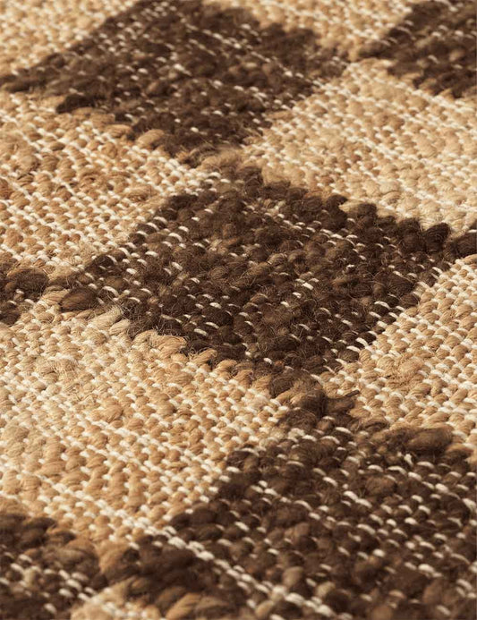 tapis de couloir en laine et jute à carreaux