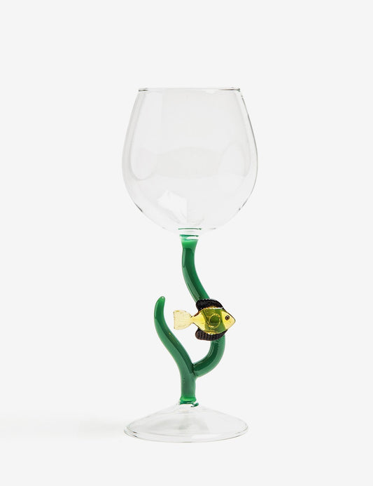 STEMMED GLASS AMBER FISH