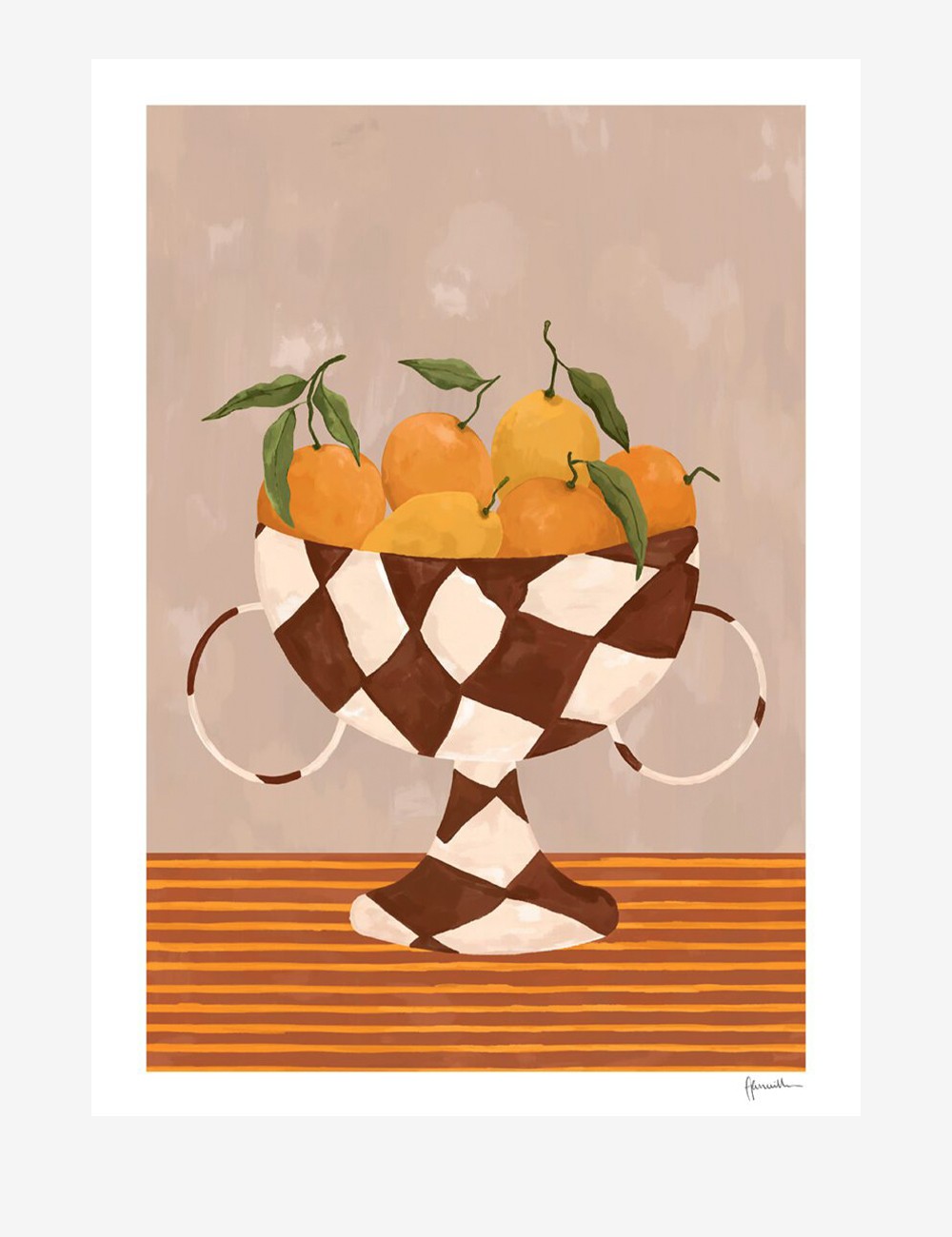 lemon & oranges in checkered vase