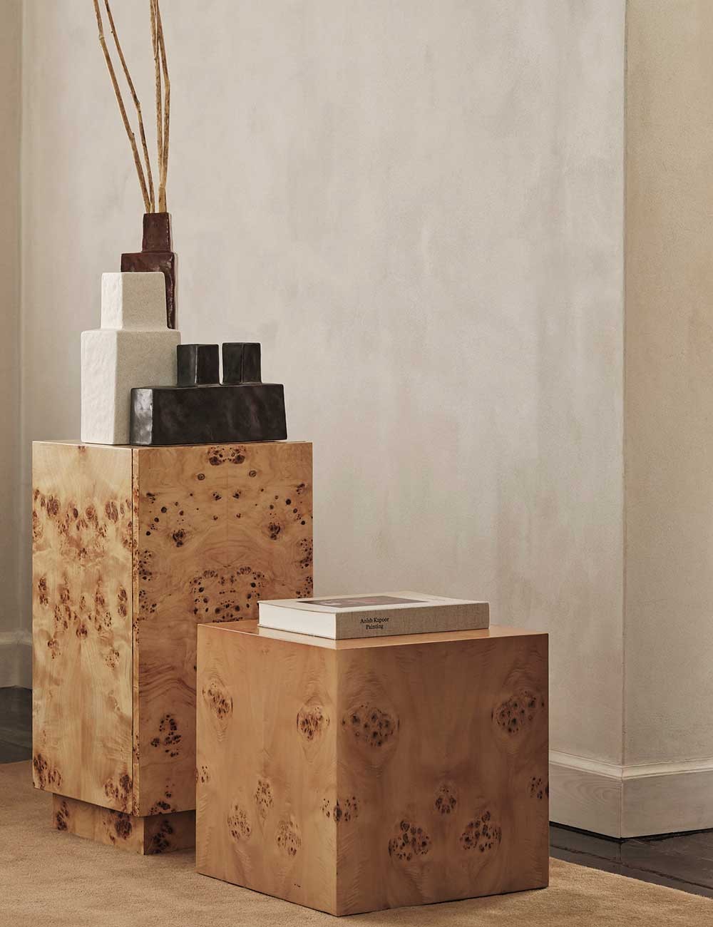 burl cube side table