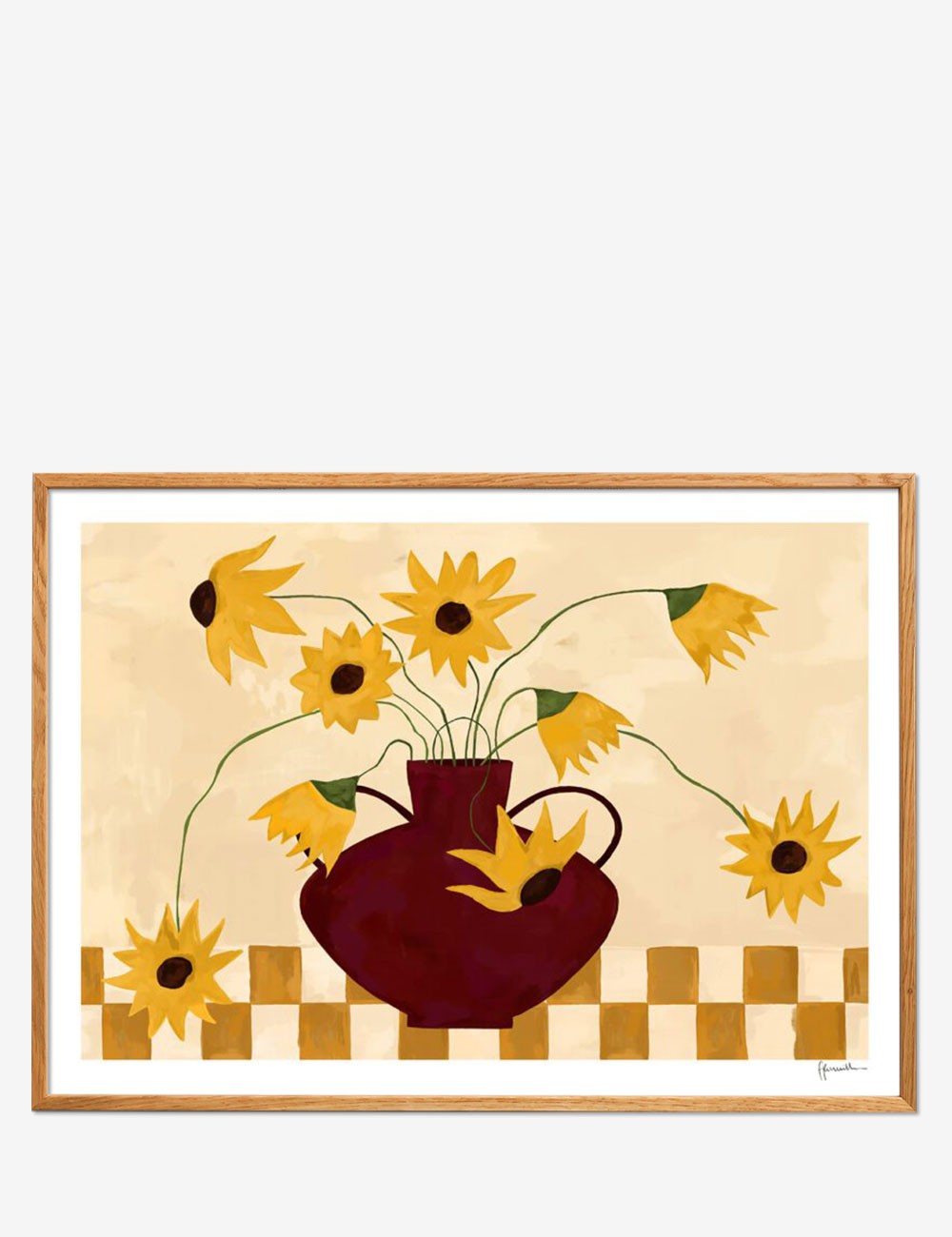 SUNFLOWERS IN BURGUNDY VASE