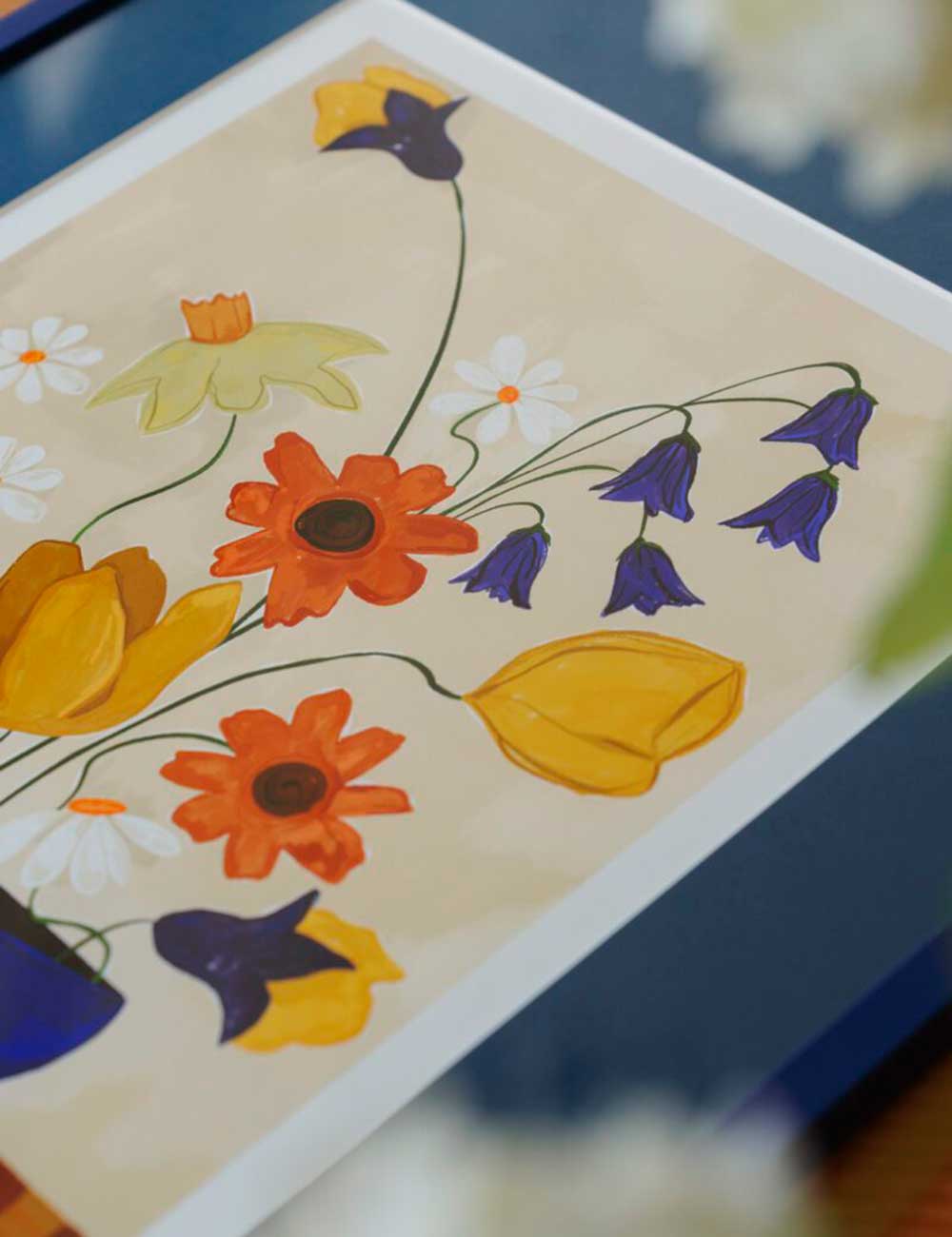 Colourful bunch in blue vase