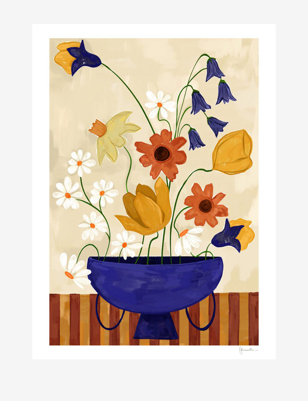 Colourful bunch in blue vase