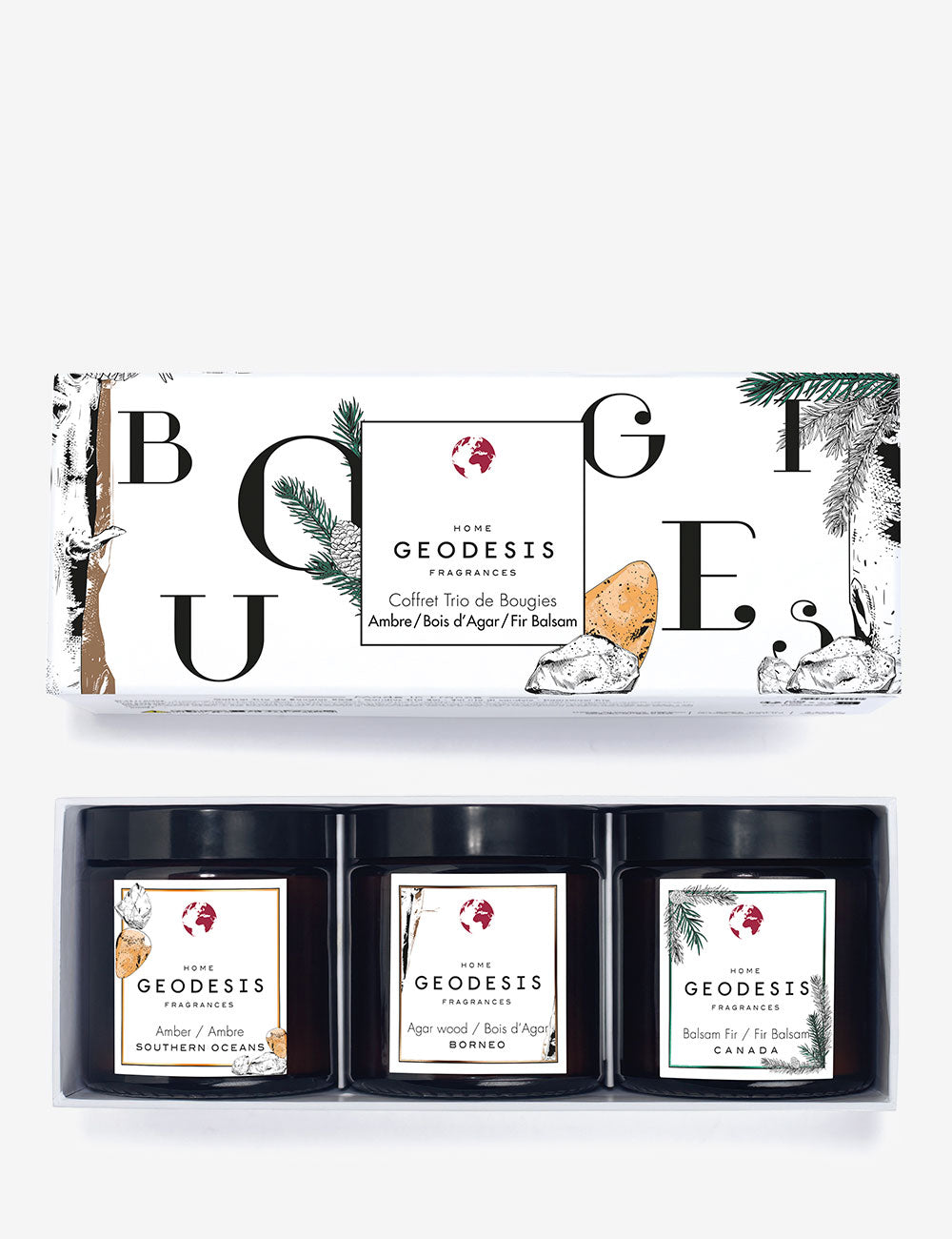Set velas aromáticas Ámbar / Madera de Agar / Abeto Balsámico