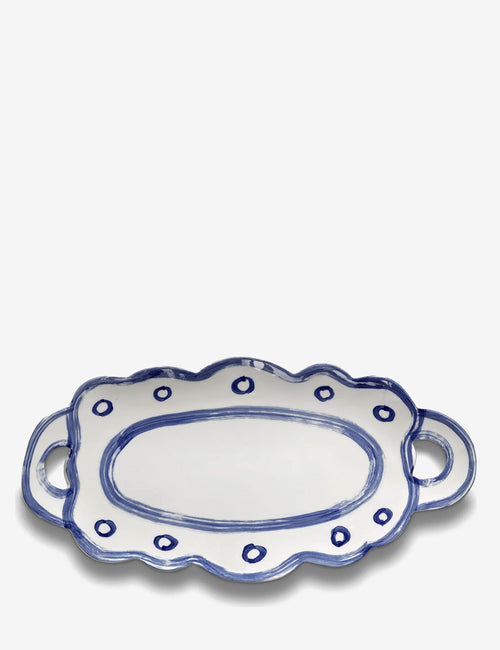 Serving plate oval 02 White Blue Line-Up